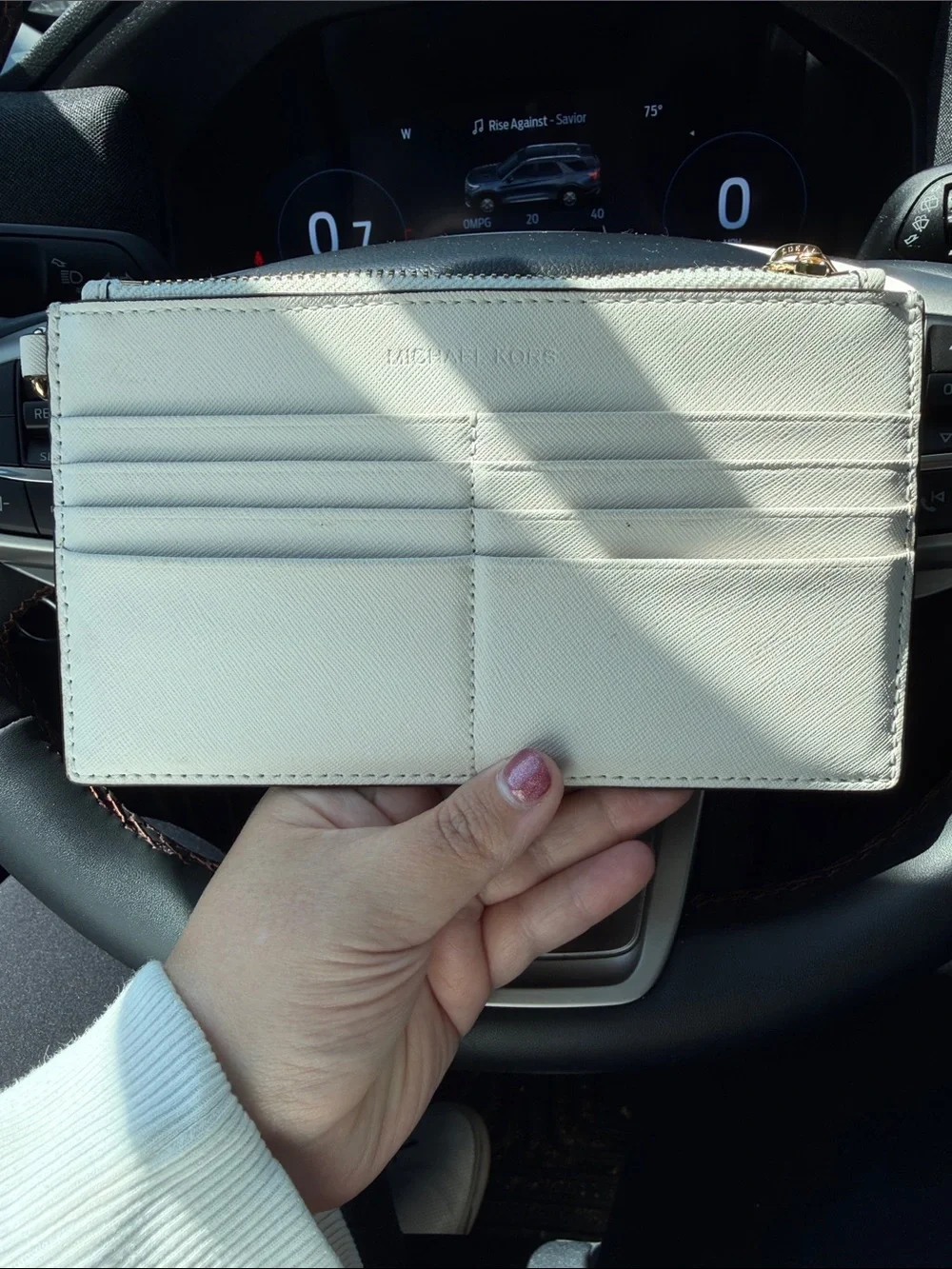 Michael Kors Ivory Saffiano Leather Card Holder with Zip
